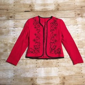 EUC red and black embroidered blazer